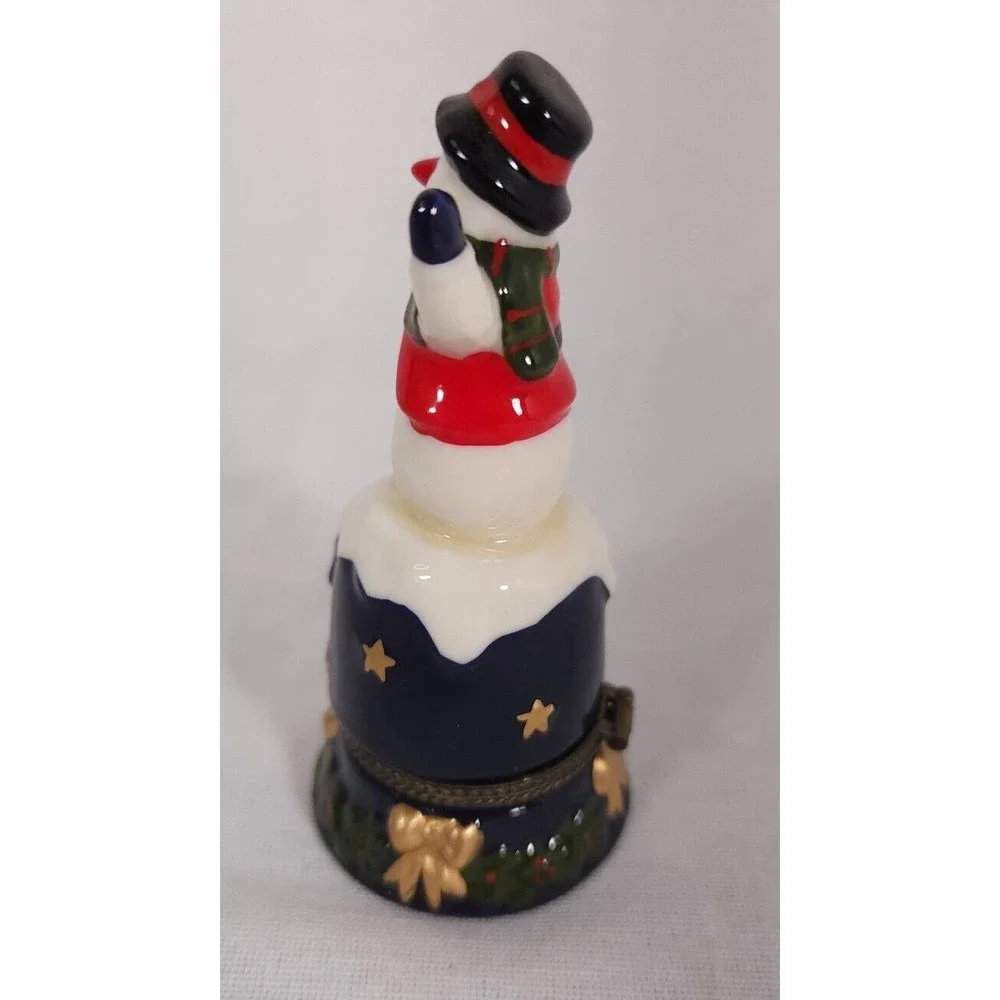 Avon Trinket Box Snowman With Bell Inside Christmas‎ Decoration 4